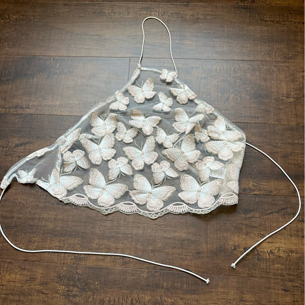 Butterfly see through halter crop top